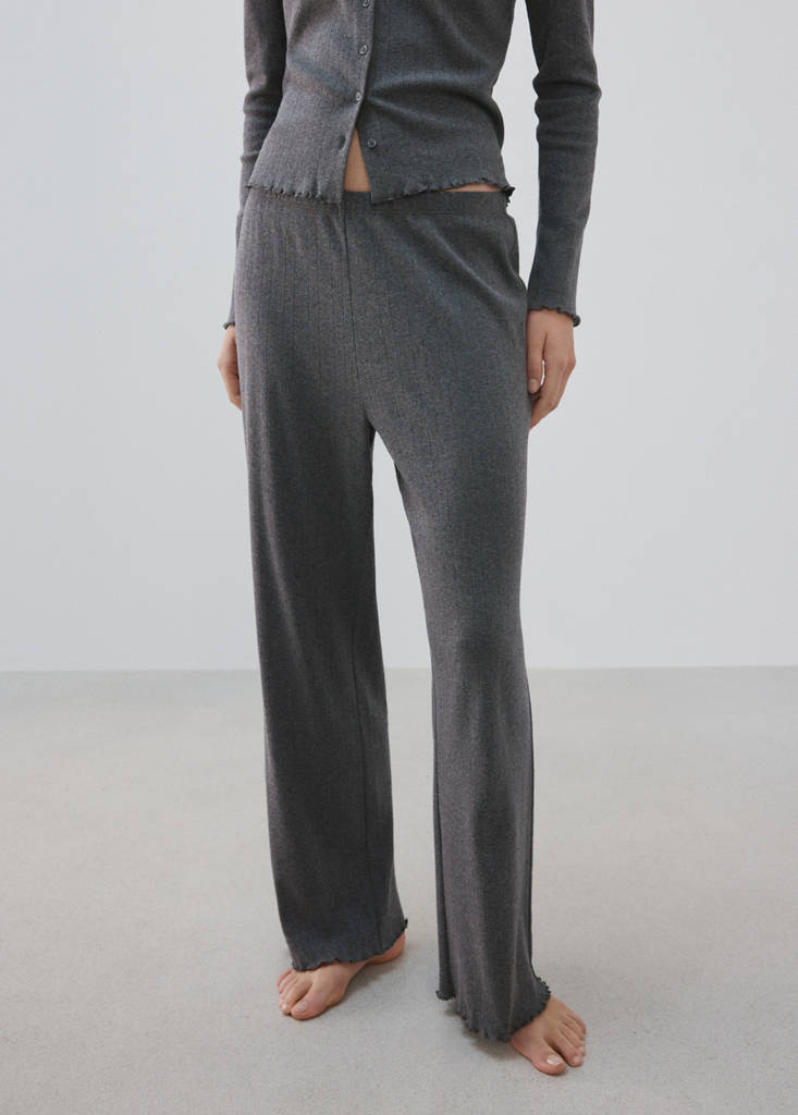 Open-knit cotton pyjama bottoms — Grey