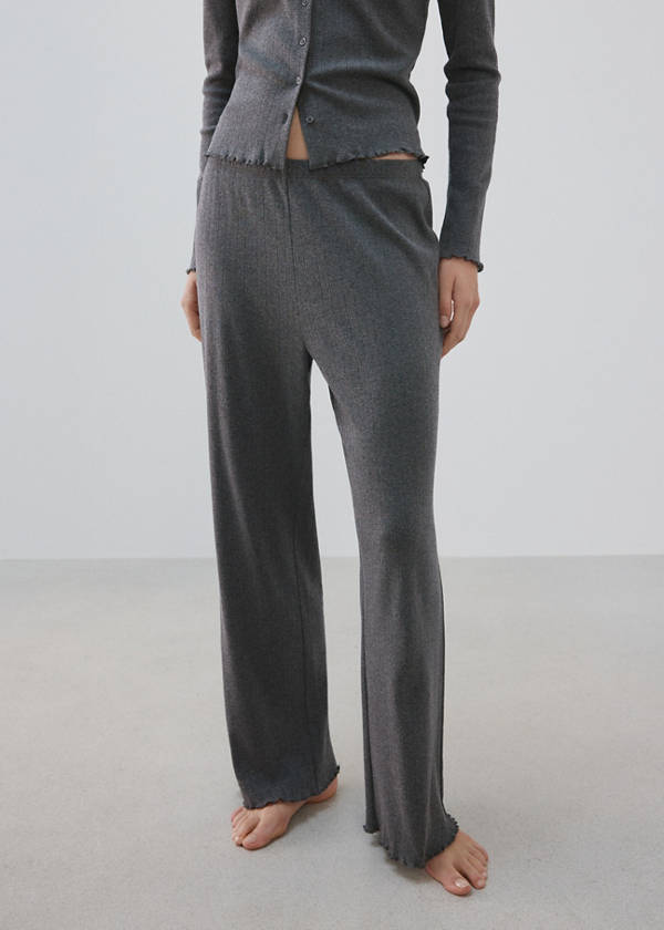 Open-knit cotton pyjama bottoms — Grey