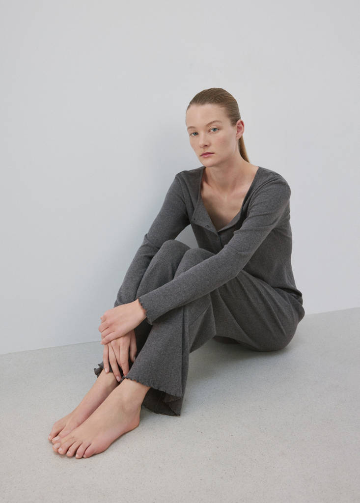 Open-knit cotton pyjama bottoms — Grey