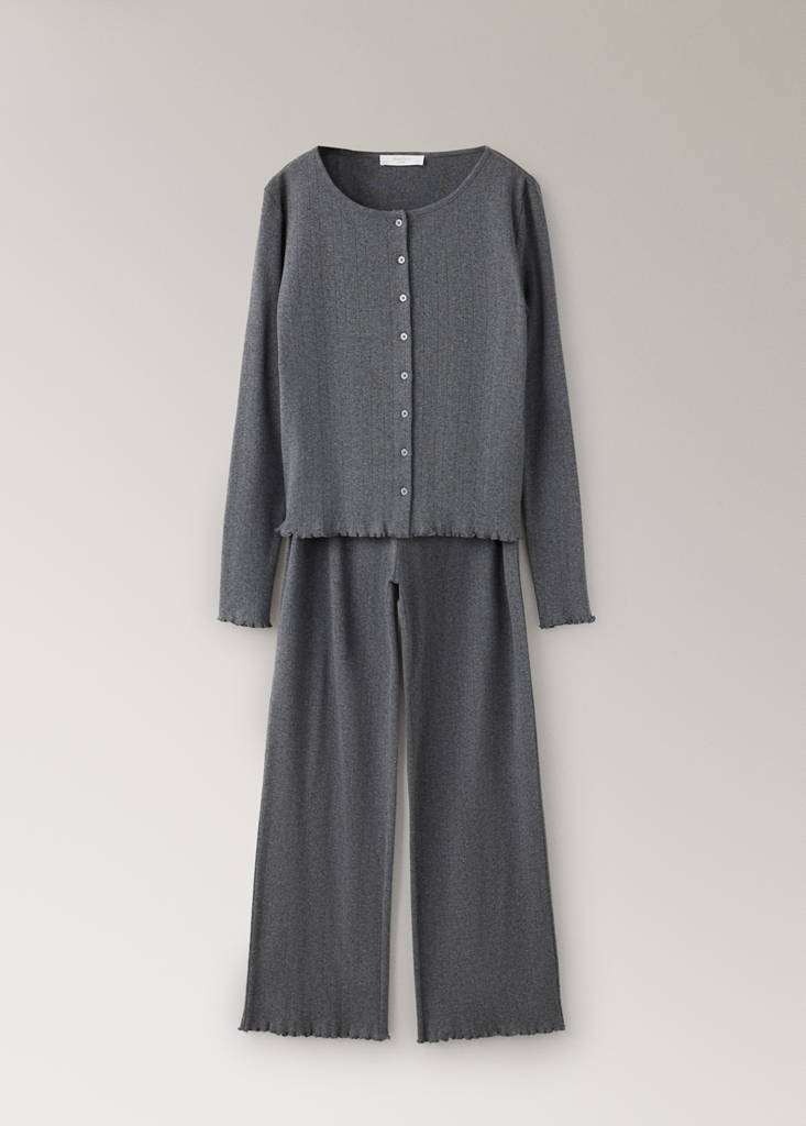 Open-knit cotton pyjama bottoms — Grey