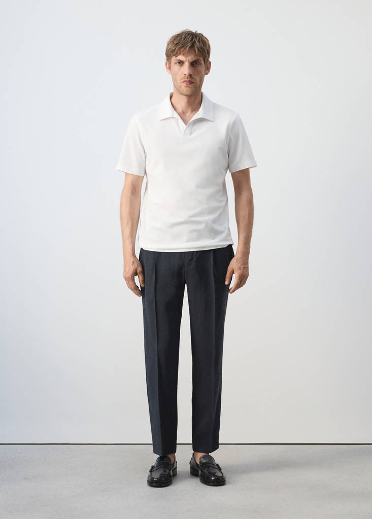 Slim fit cotton piqué blend polo — White