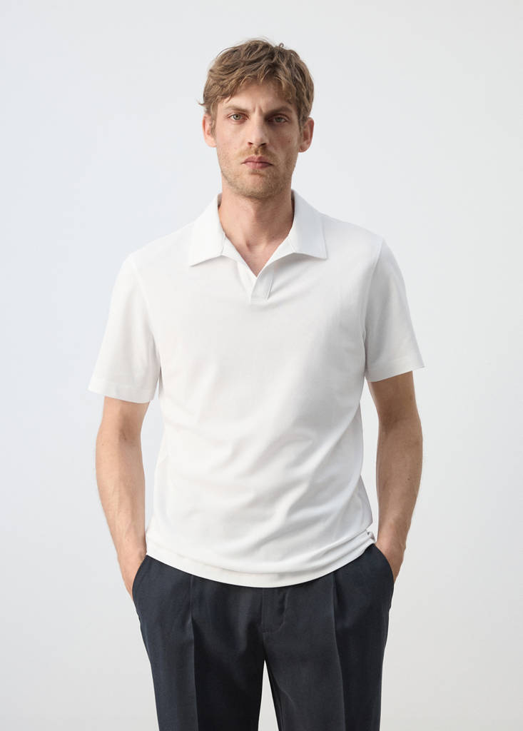 Slim fit cotton piqué blend polo — White