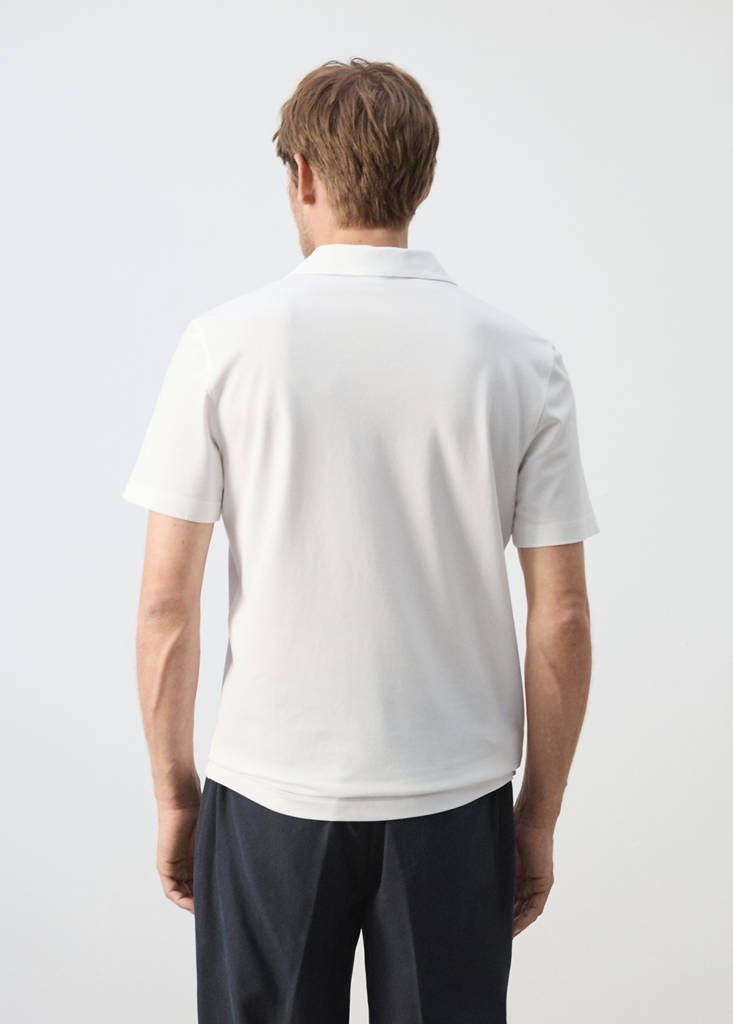 Slim fit cotton piqué blend polo — White