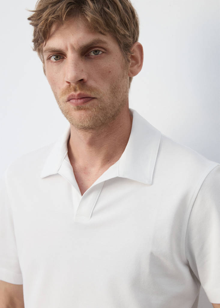 Slim fit cotton piqué blend polo — White