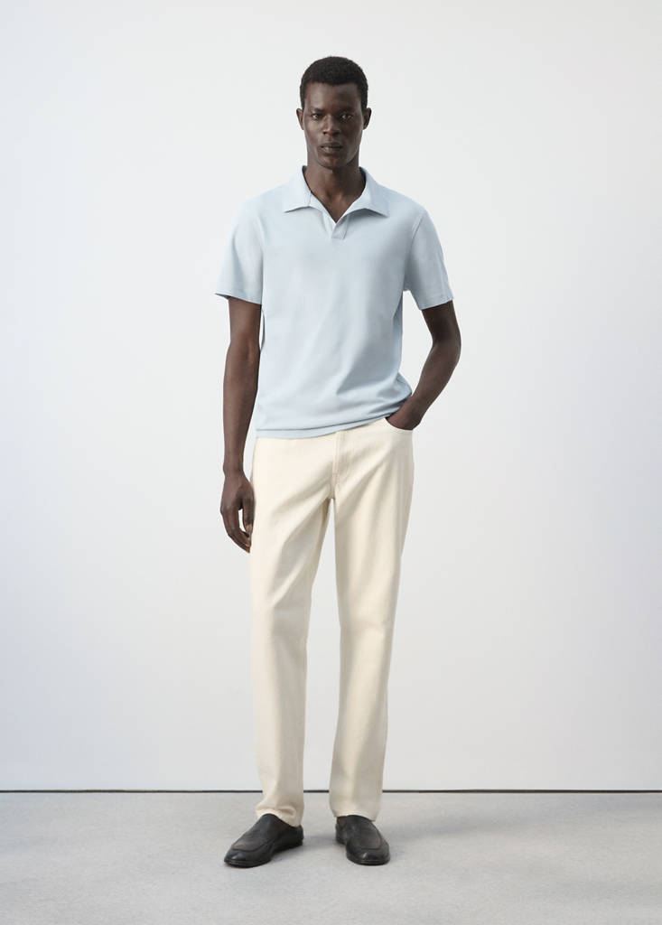 Slim fit cotton piqué blend polo — Sky Blue
