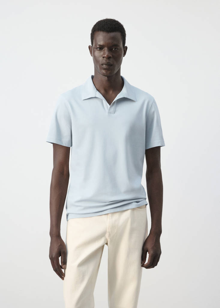 Slim fit cotton piqué blend polo — Sky Blue