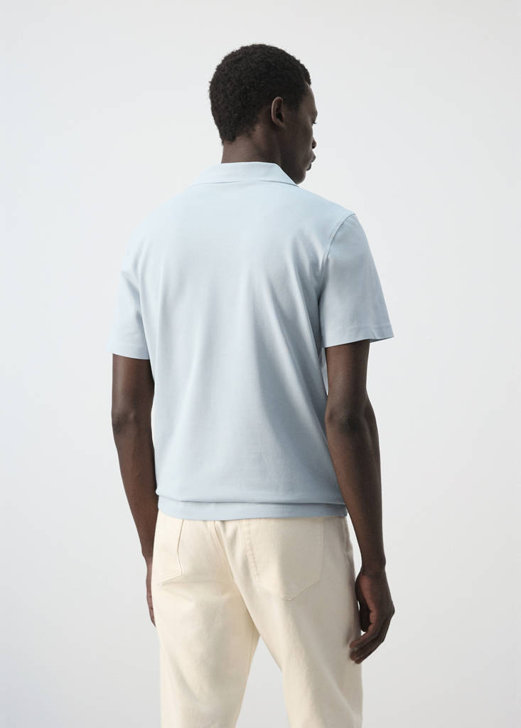 Slim fit cotton piqué blend polo — Sky Blue