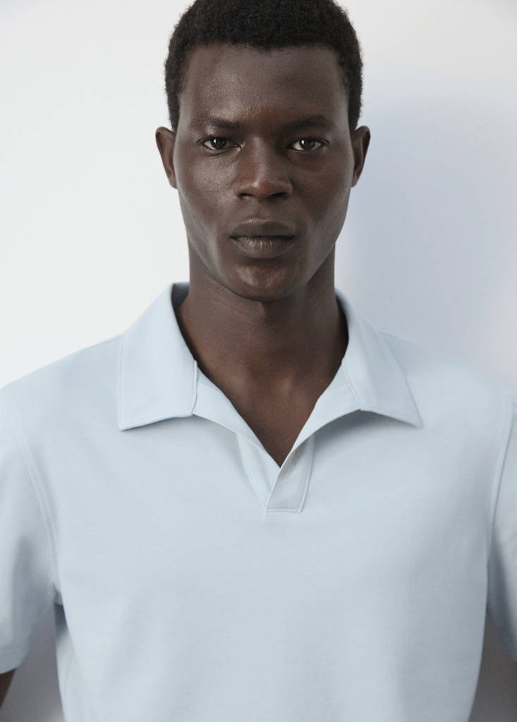 Slim fit cotton piqué blend polo — Sky Blue