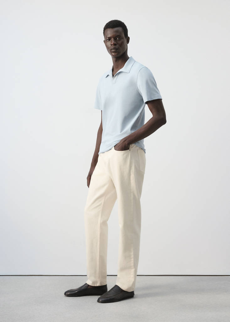 Slim fit cotton piqué blend polo — Sky Blue