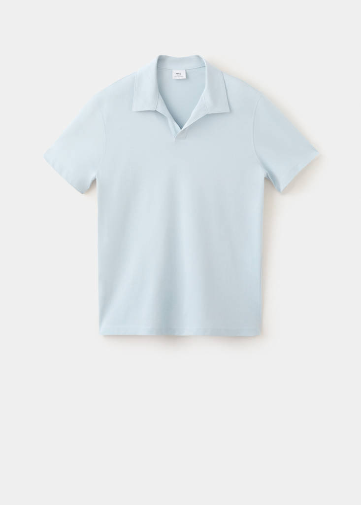 Slim fit cotton piqué blend polo — Sky Blue