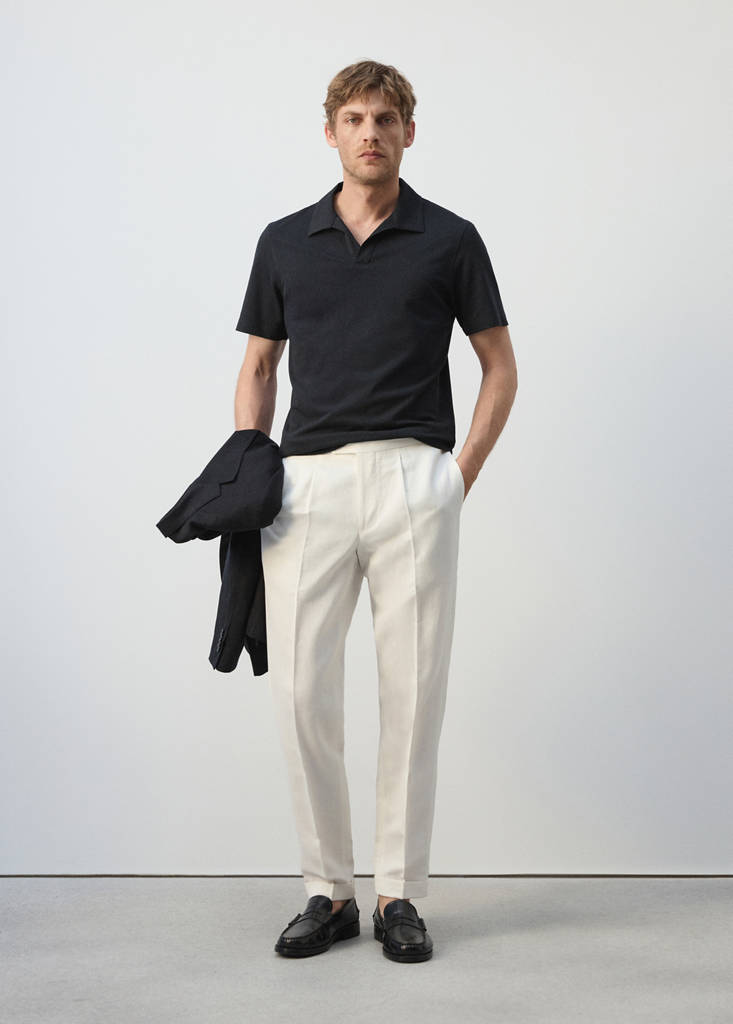 Slim fit cotton piqué blend polo — Navy