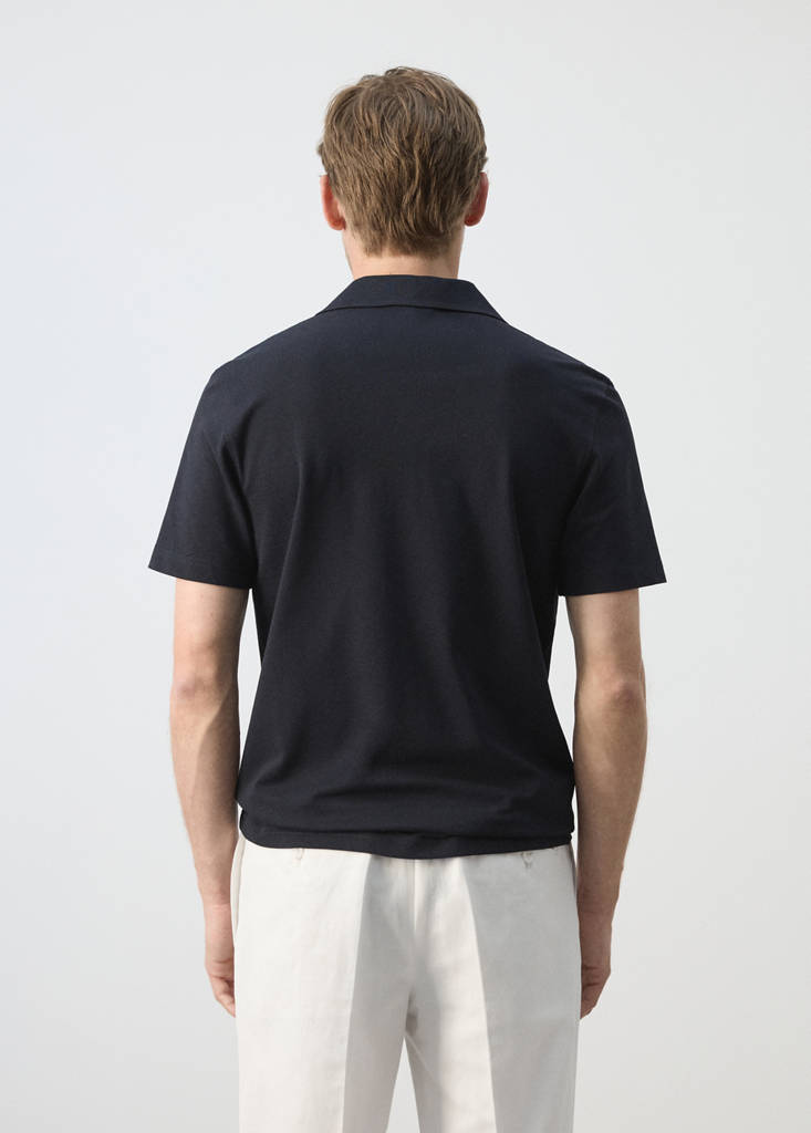 Slim fit cotton piqué blend polo — Navy