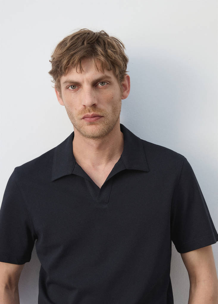 Slim fit cotton piqué blend polo — Navy