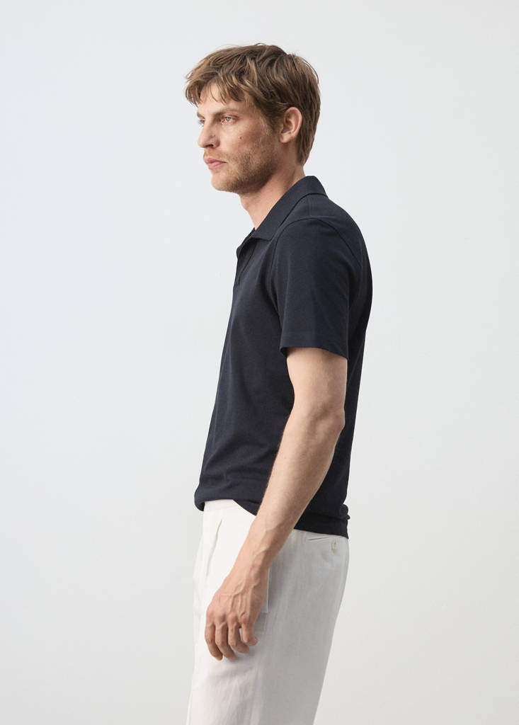 Slim fit cotton piqué blend polo — Navy