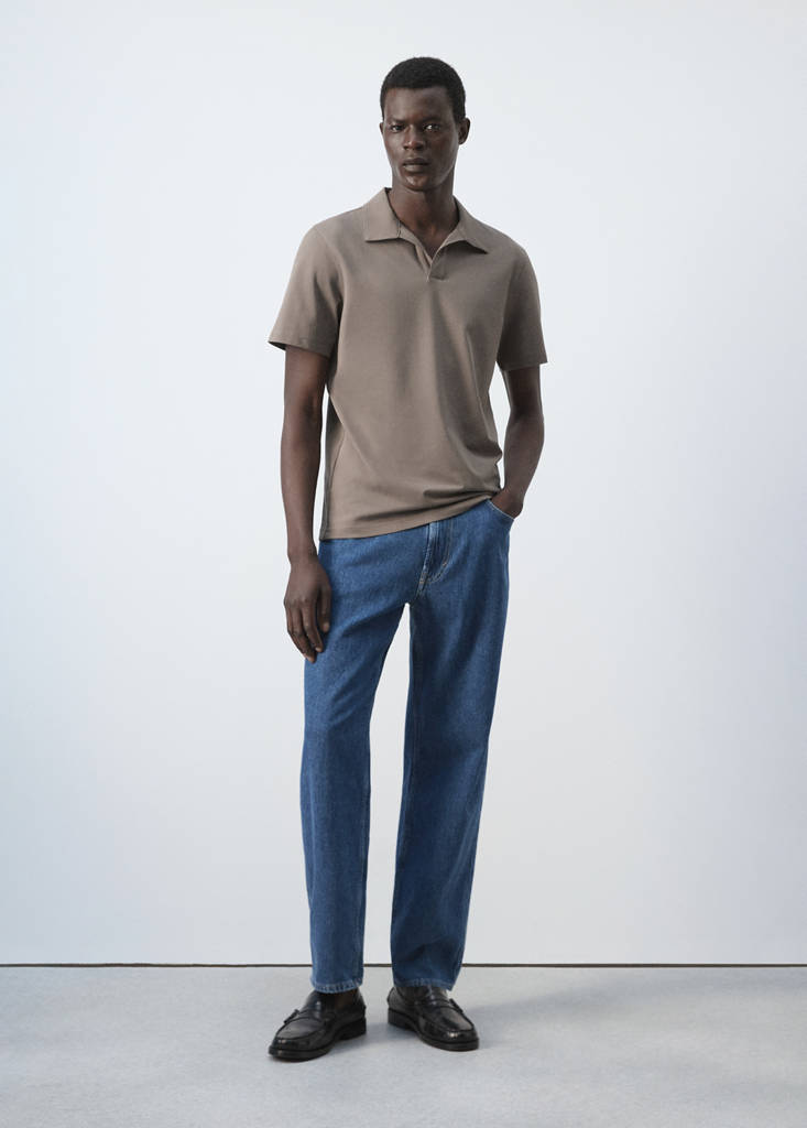 Slim fit cotton piqué blend polo — Mink Grey