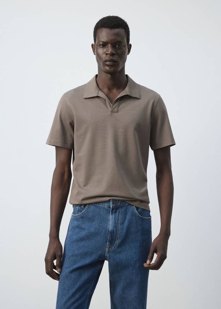 Slim fit cotton piqué blend polo — Mink Grey