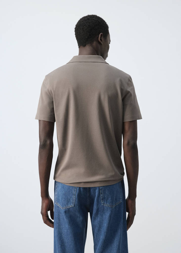 Slim fit cotton piqué blend polo — Mink Grey