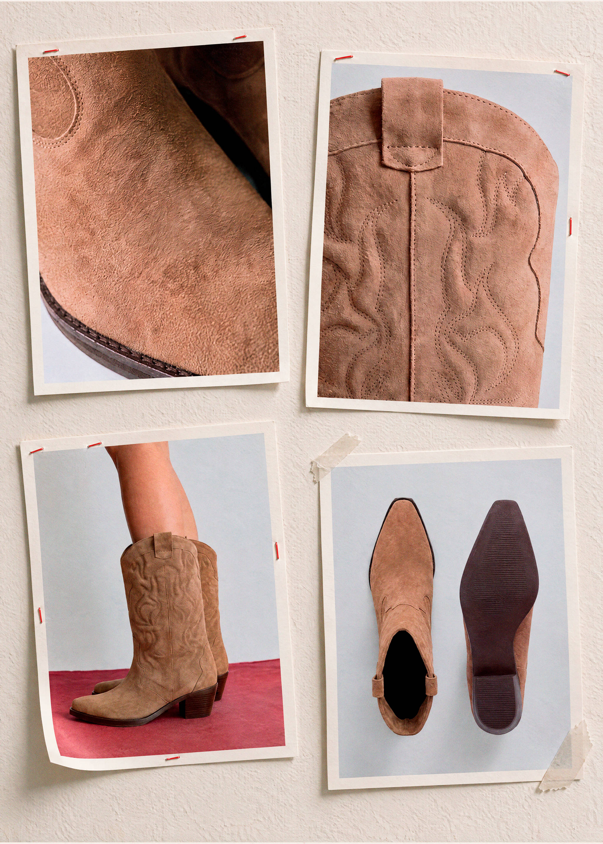 Cowboy leather boots with embroidered details - Details of the article 5, Sand. Ref: 37071435-00.