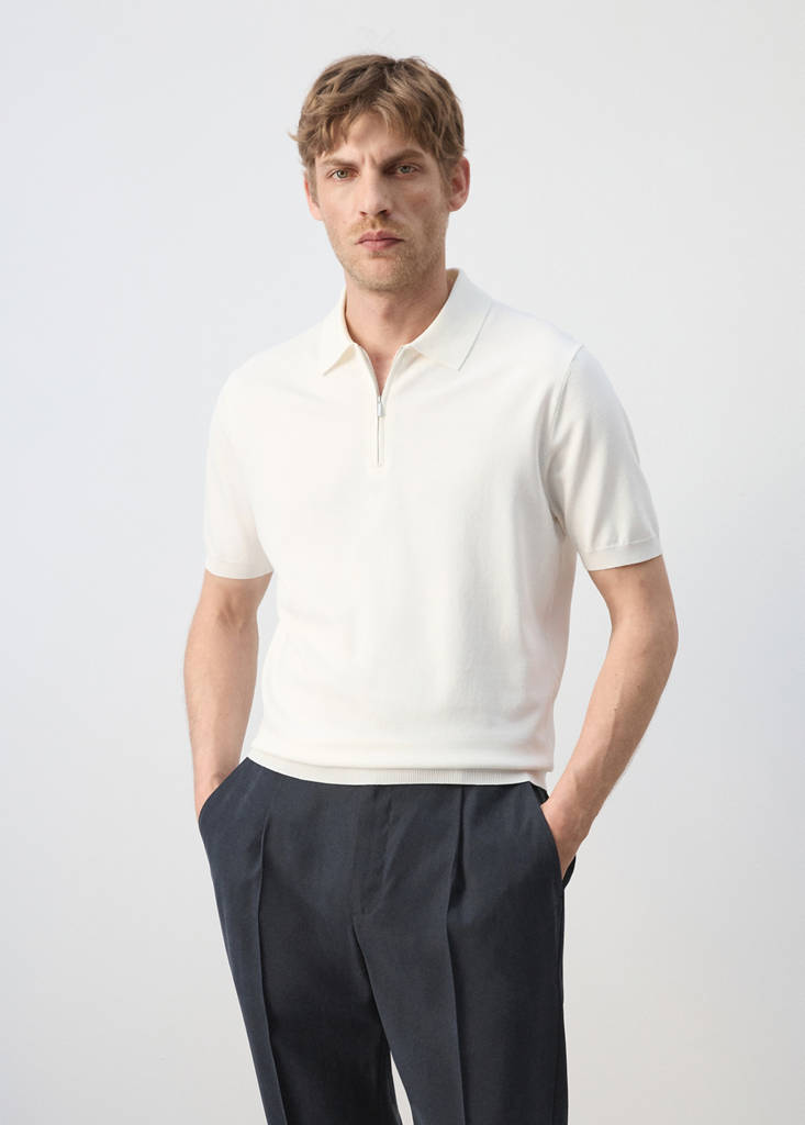 Knitted polo shirt with zip — Off White