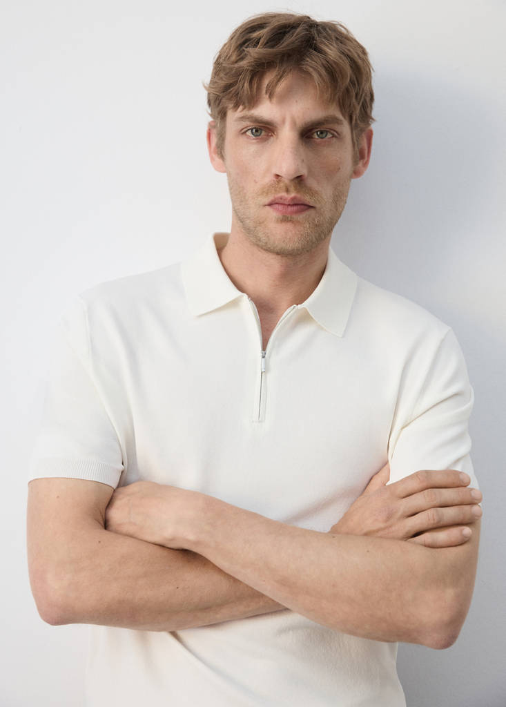 Knitted polo shirt with zip — Off White