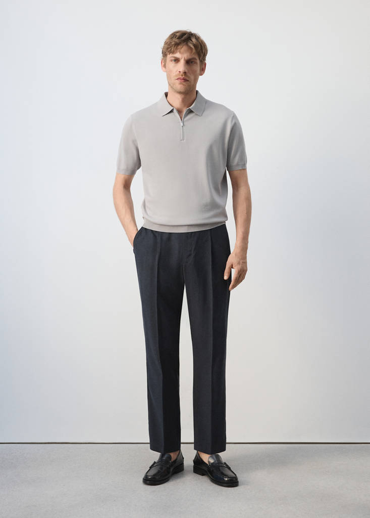 Knitted polo shirt with zip — Ice Grey