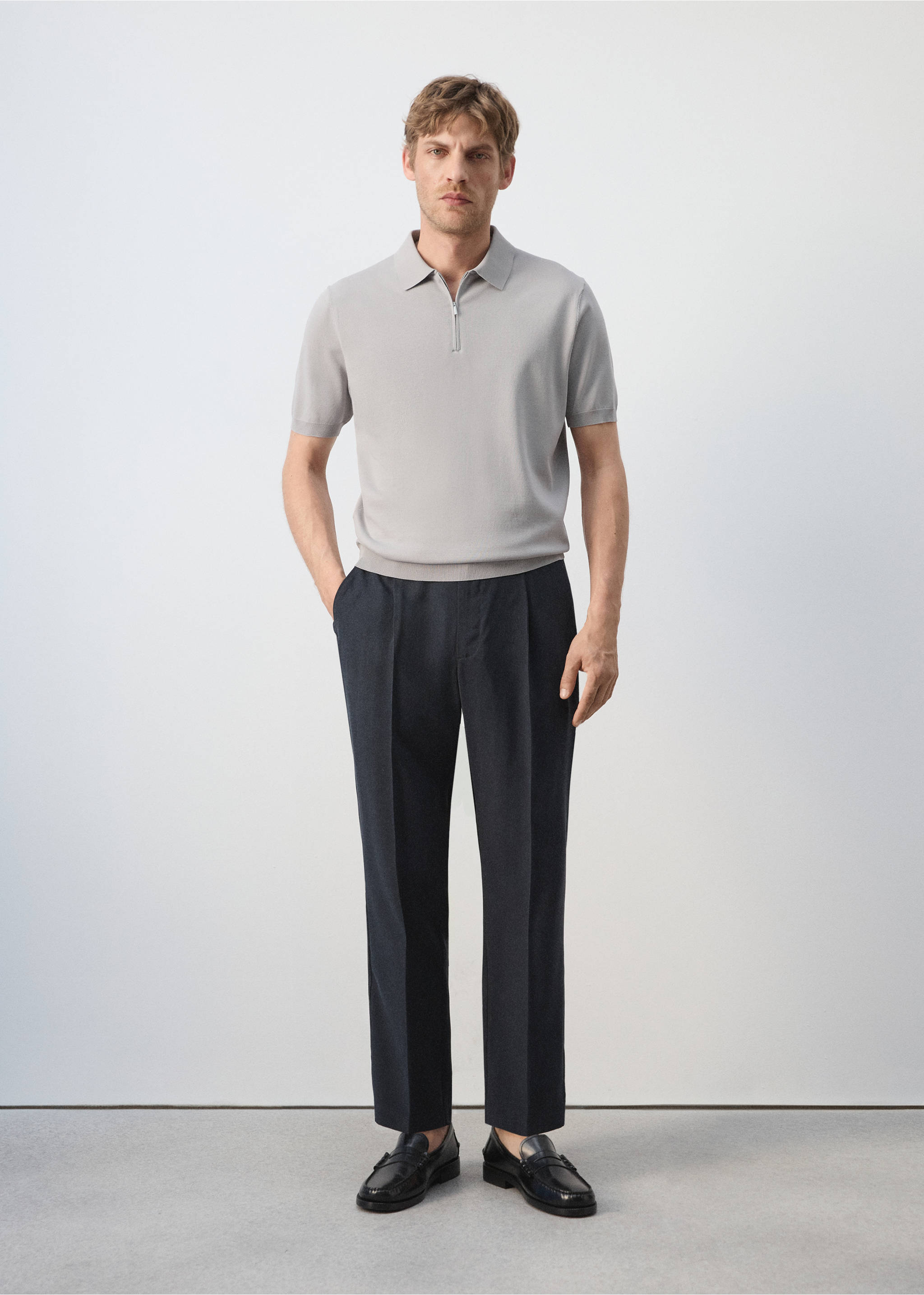 Knitted polo shirt with zip - General plane, Ice Grey. Ref: 37071436-00.