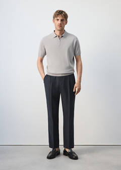 Knitted polo shirt with zip — Ice Grey 2