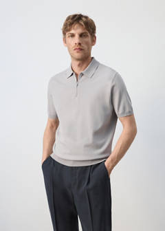 Knitted polo shirt with zip — Ice Grey 1