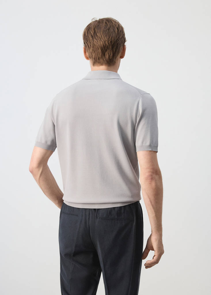 Knitted polo shirt with zip — Ice Grey