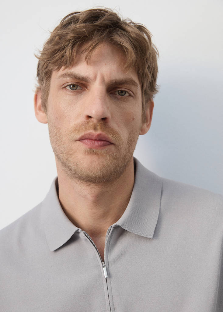 Knitted polo shirt with zip — Ice Grey
