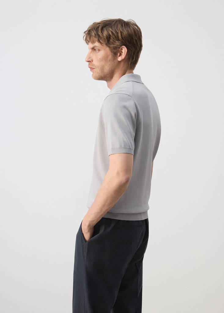 Knitted polo shirt with zip — Ice Grey