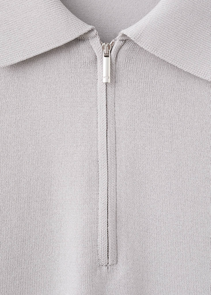 Knitted polo shirt with zip — Ice Grey