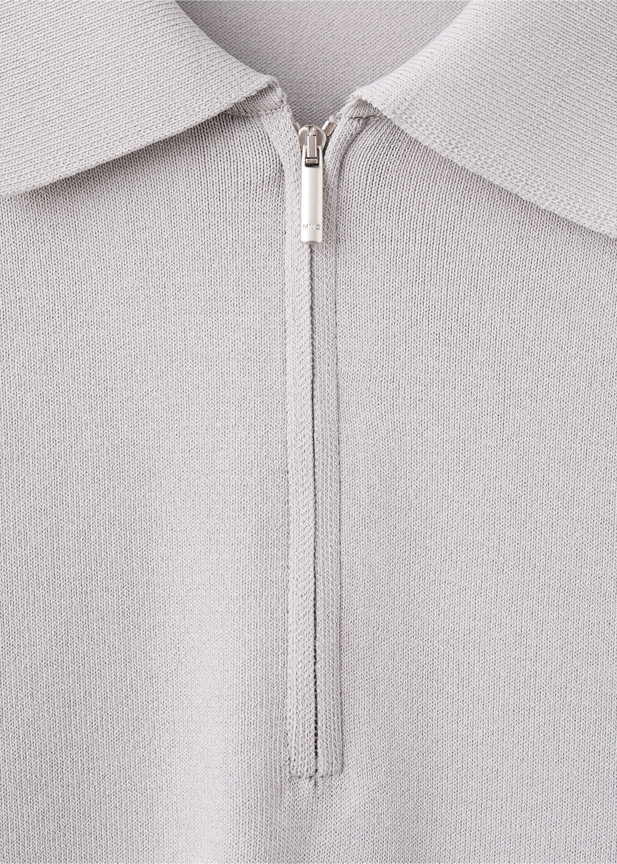Knitted polo shirt with zip - Details of the article 8, Ice Grey. Ref: 37071436-00.