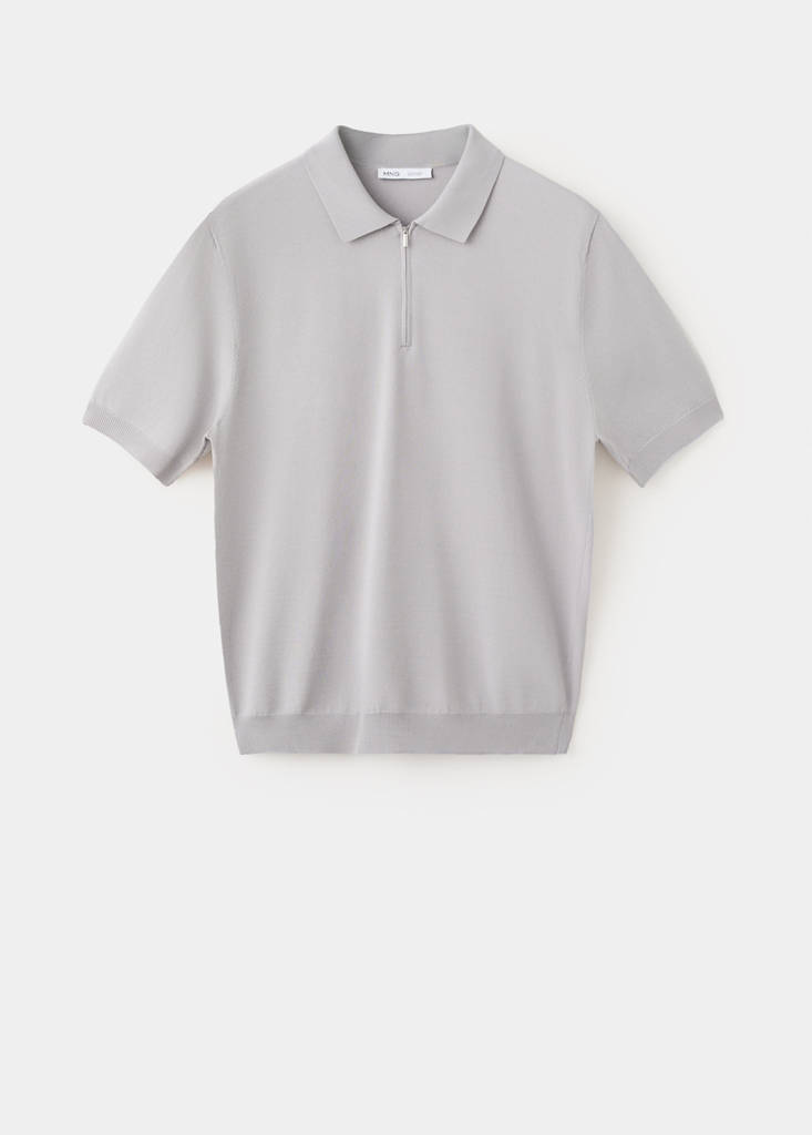 Knitted polo shirt with zip — Ice Grey