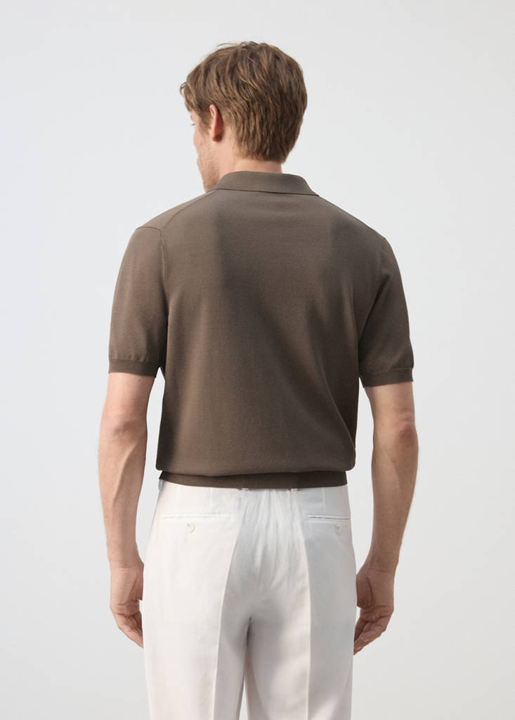 Knitted polo shirt with zip — Medium Brown