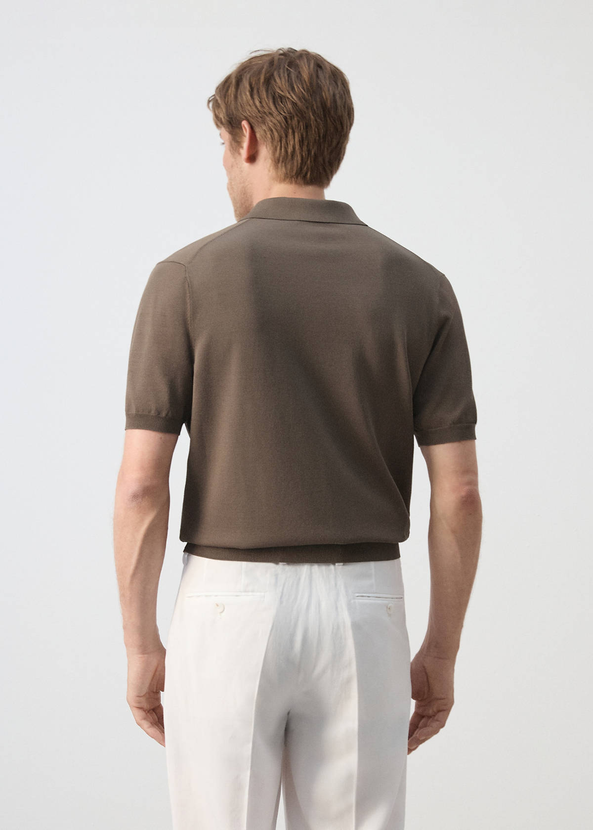 Knitted polo shirt with zip — Medium Brown
