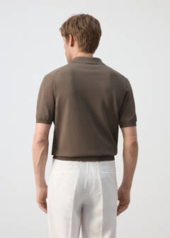 Knitted polo shirt with zip — Medium Brown 3