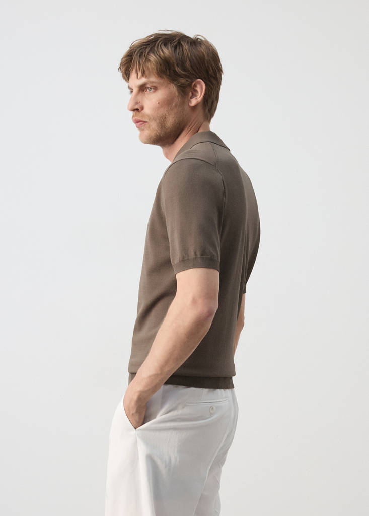 Knitted polo shirt with zip — Medium Brown