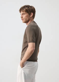 Knitted polo shirt with zip — Medium Brown 5