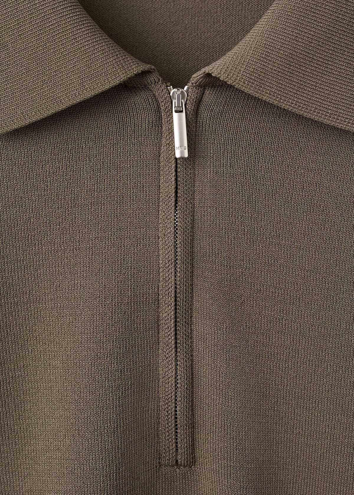 Knitted polo shirt with zip — Medium Brown