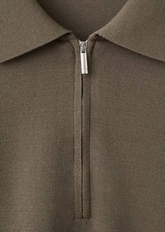 Knitted polo shirt with zip — Medium Brown 7