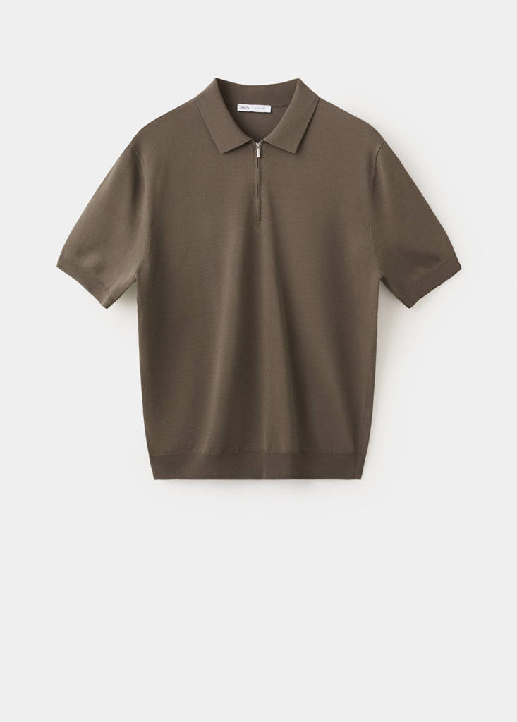 Knitted polo shirt with zip - Men | MANGO Canada