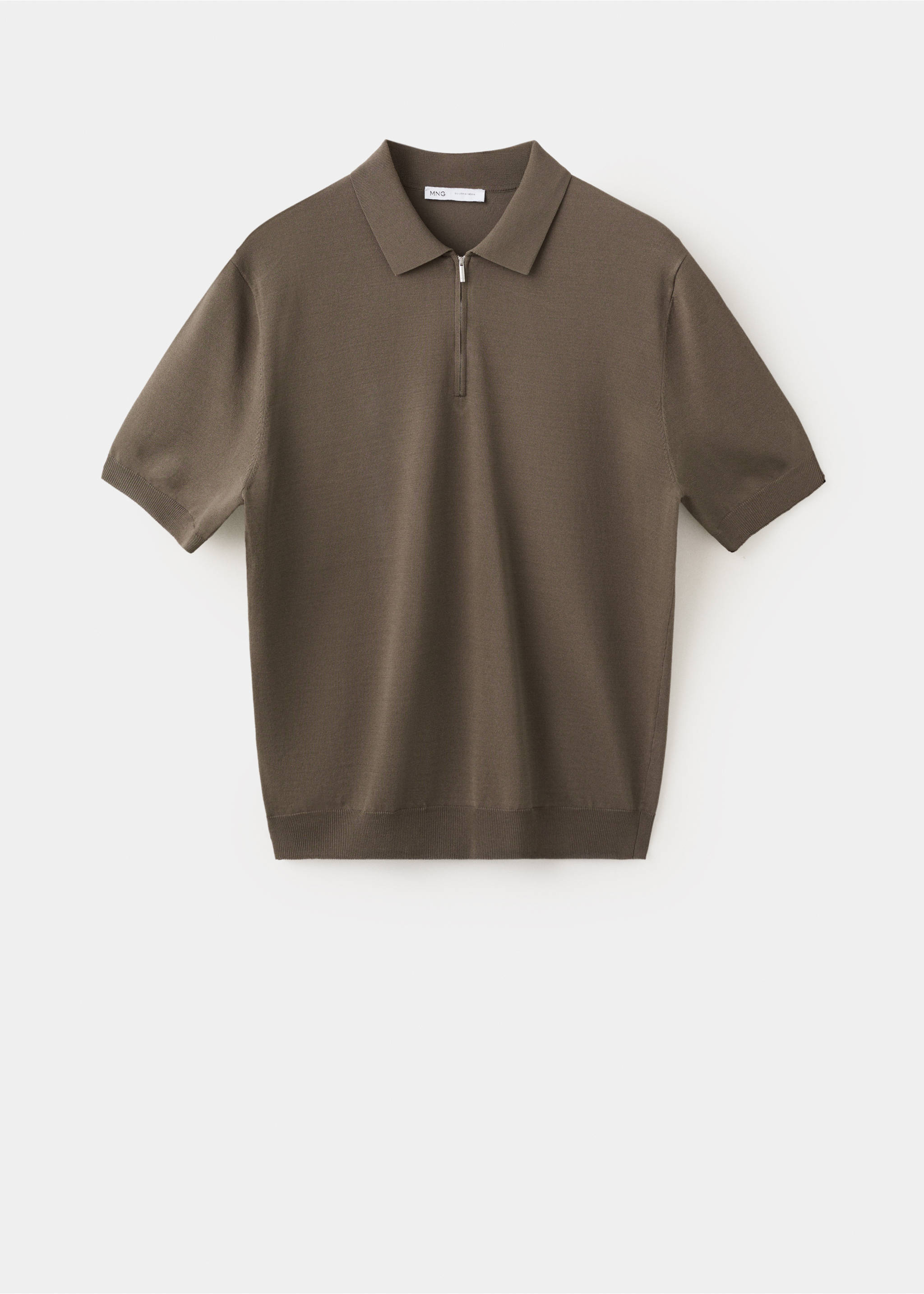 Knitted polo shirt with zip - Article without model, Medium Brown. Ref: 37071436-00.