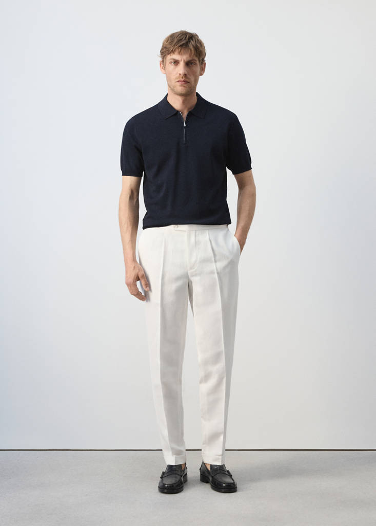 Knitted polo shirt with zip — Navy