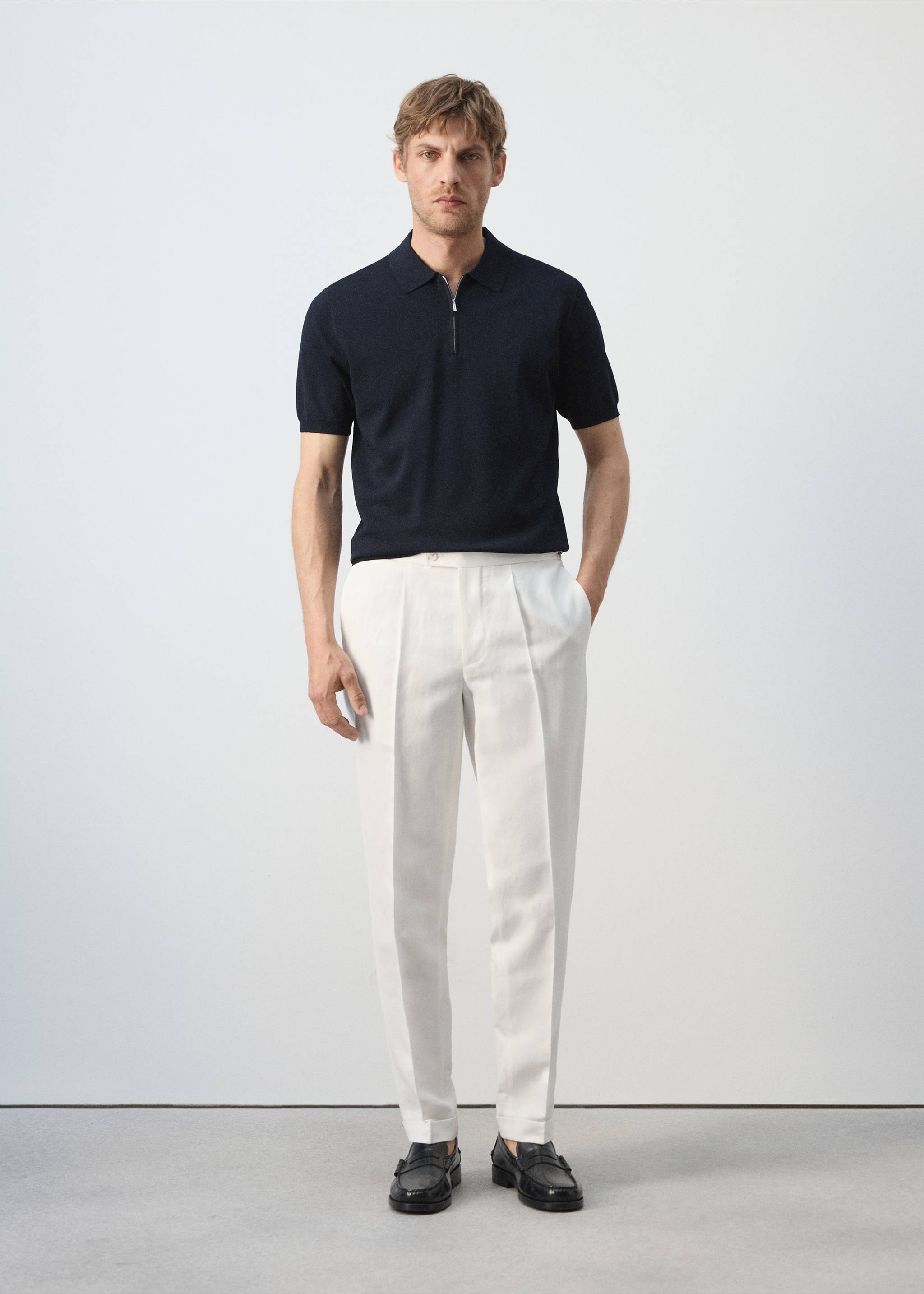 Knitted polo shirt with zip - General plane, Navy. Ref: 37071436-00.