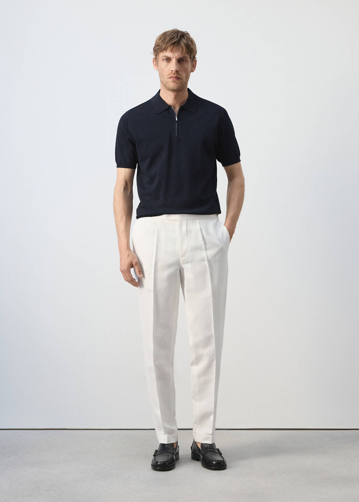 Knitted polo shirt with zip — Navy