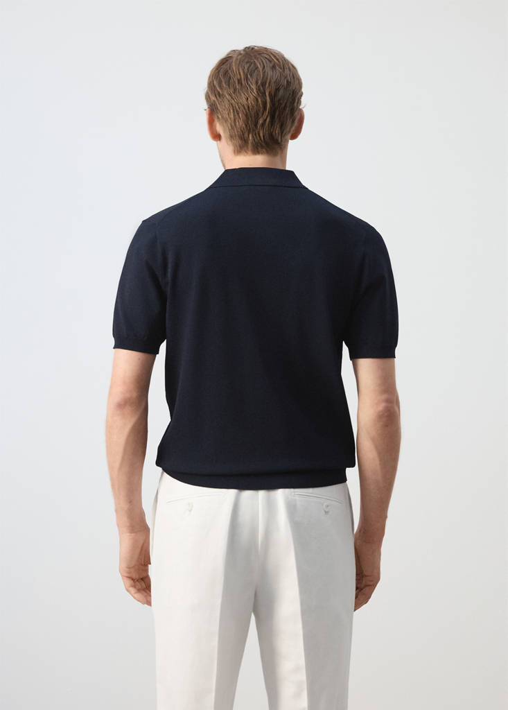 Knitted polo shirt with zip — Navy