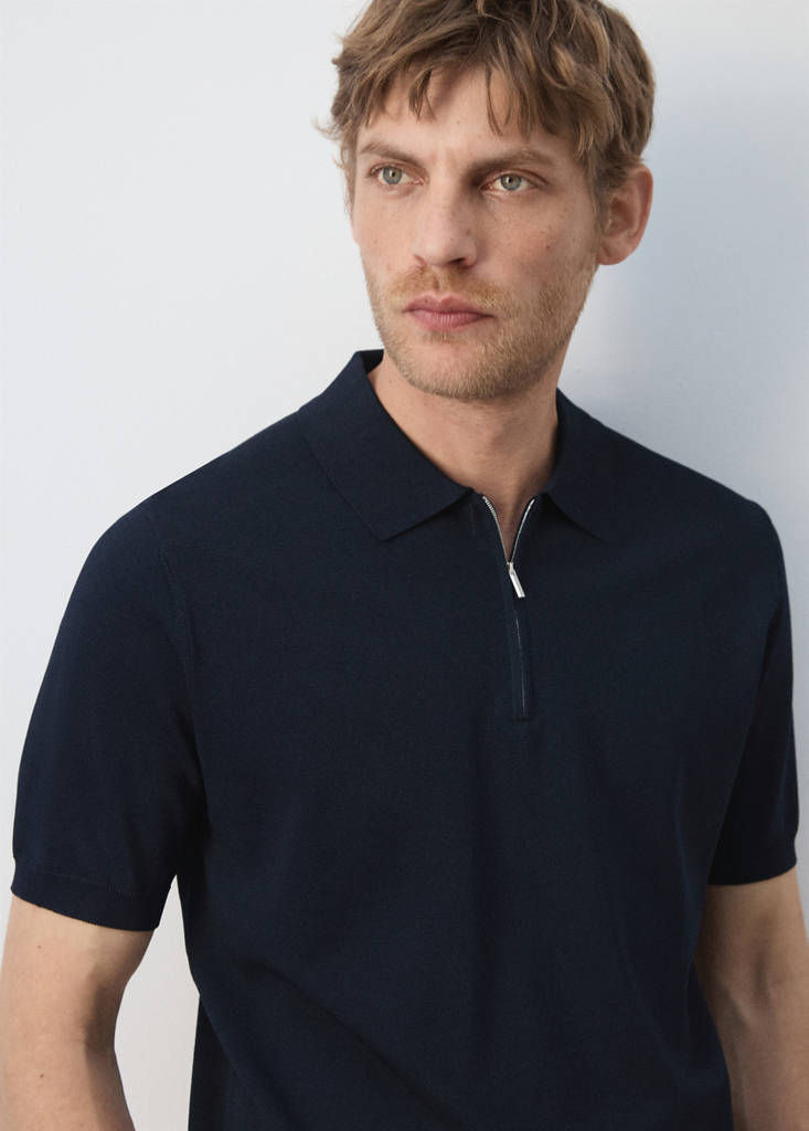 Knitted polo shirt with zip — Navy