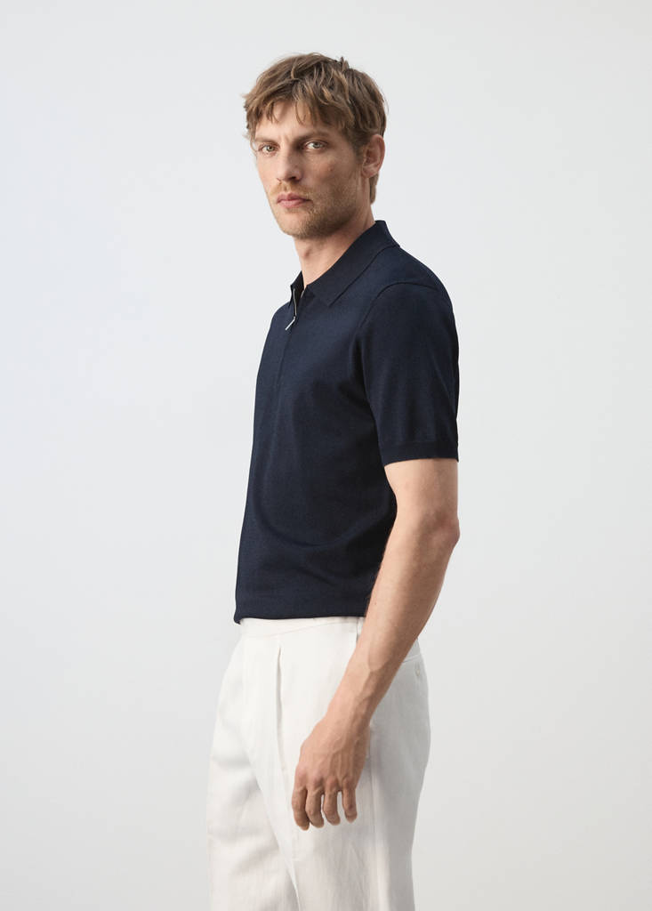 Knitted polo shirt with zip — Navy
