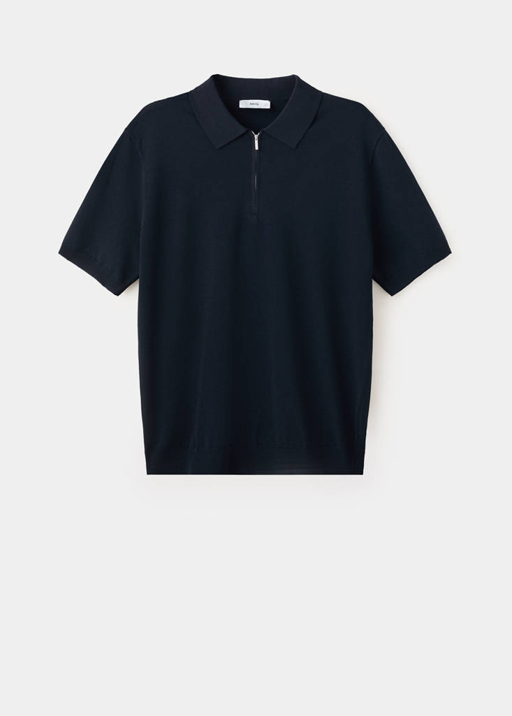 Knitted polo shirt with zip — Navy